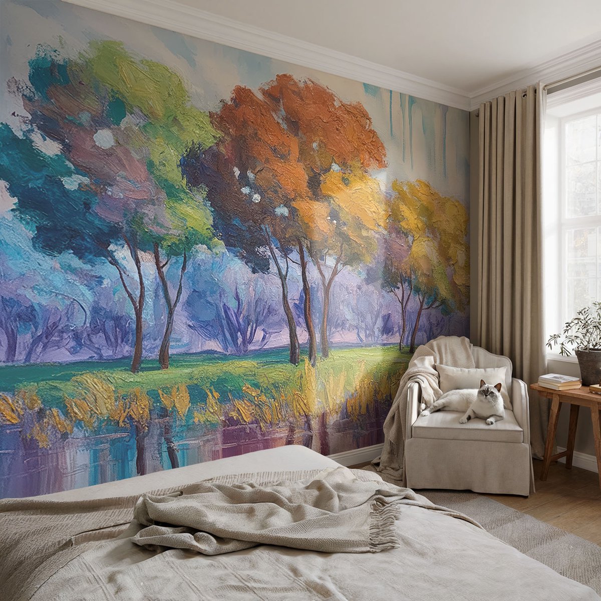 Coloray Vliesbehang - Groente Snellijm Behang - 104x70 cm - Boomabstractie Muurschildering - Gang behang Landschappen - Fotobehang Vlies - Gang behang