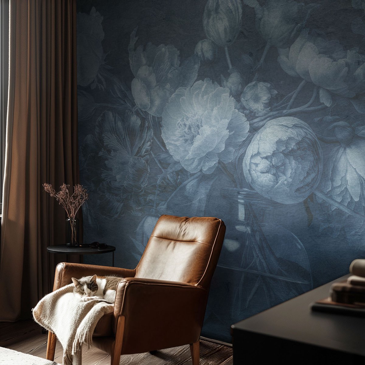 Coloray Vliesbehang - Blauw Snellijm Behang - 104x70 cm - Bloemarrangement Muurschildering - Slaapkamer behang Bloemen En Planten - Fotobehang Vlies - Slaapkamer behang