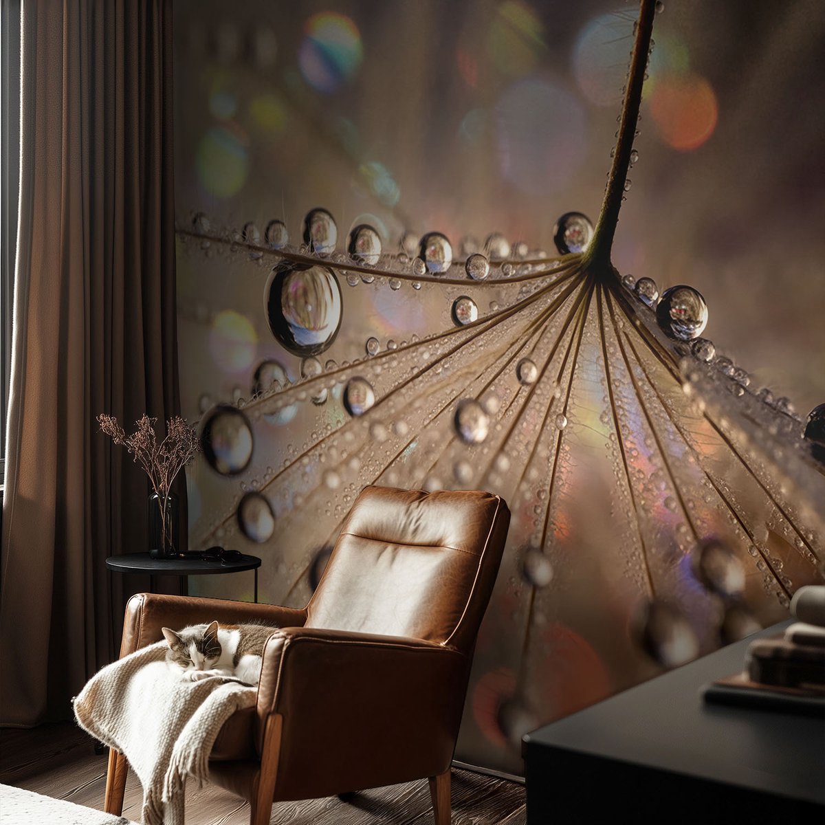 Coloray Vliesbehang - Beige Snellijm Behang - 104x70 cm - Pareldruppels Fotobehang Vlies - Hal behang Texturen - Muurschildering - Woonkamer behang
