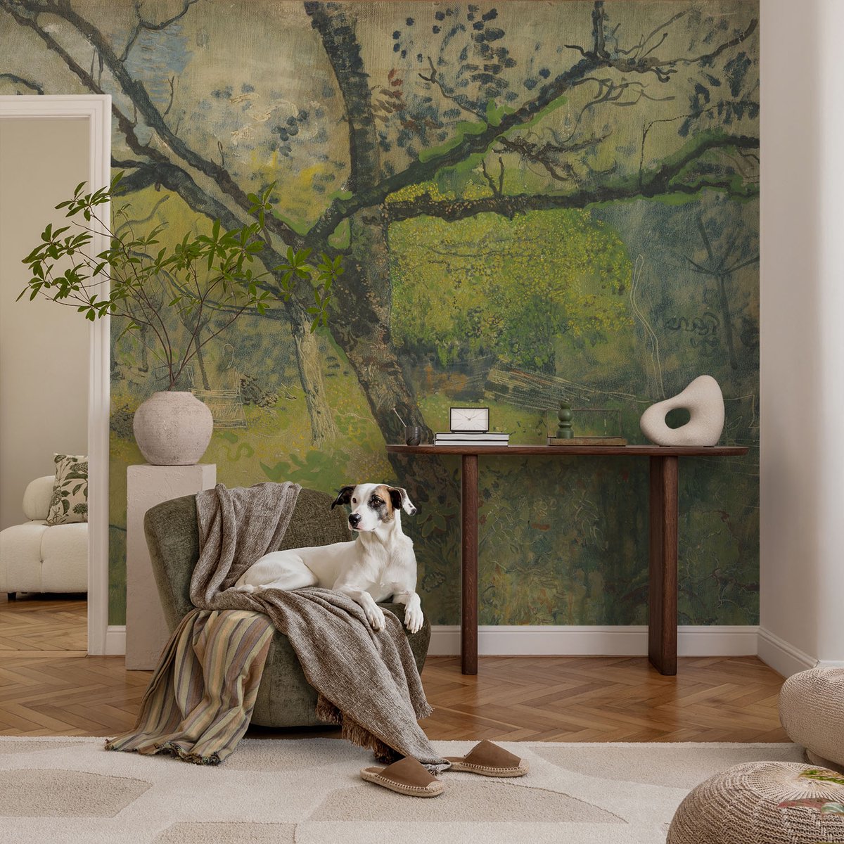 Coloray Vliesbehang - Groente Snellijm Behang - 104x70 cm - Groen Landschap Fotobehang Vlies - Woonkamer behang Bloemen En Planten - Muurschildering - Hal behang