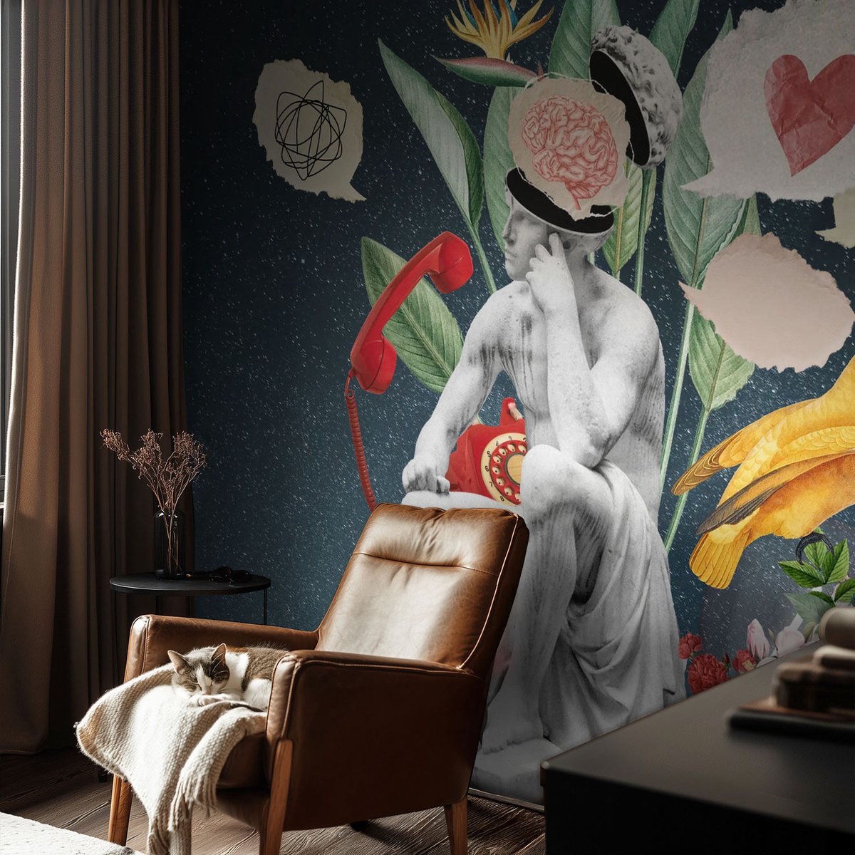 Coloray Vliesbehang - Zwart Snellijm Behang - 104x70 cm - Surrealistische Kunst Fotobehang Vlies - Woonkamer behang Deel - Muurschildering - Woonkamer behang