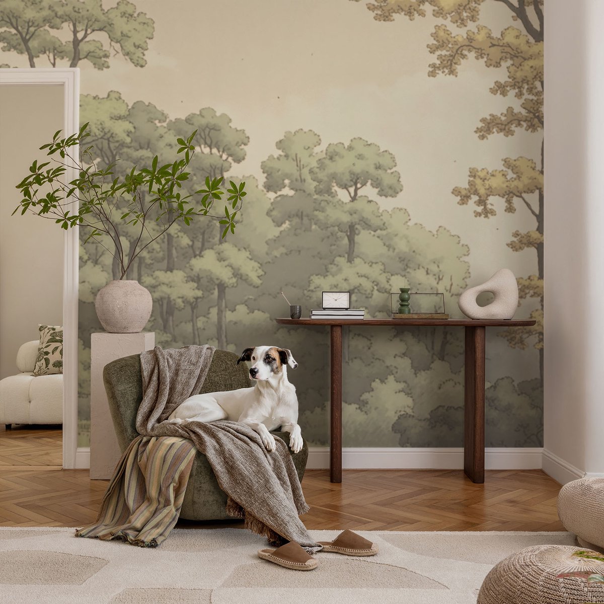 Coloray Vliesbehang - Groente Snellijm Behang - 104x70 cm - Idylle In Het Bos Muurschildering - Gang behang Landschappen - Fotobehang Vlies - Slaapkamer behang