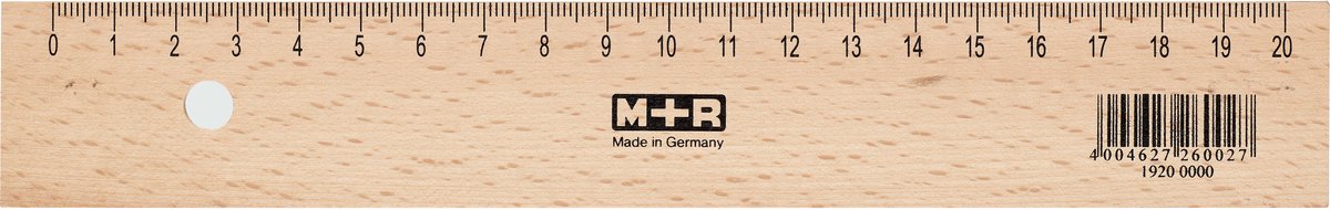 M+R - Liniaal 20 cm - Hout met Metaalinleg - Rechts en Links- handig - MR-19200900