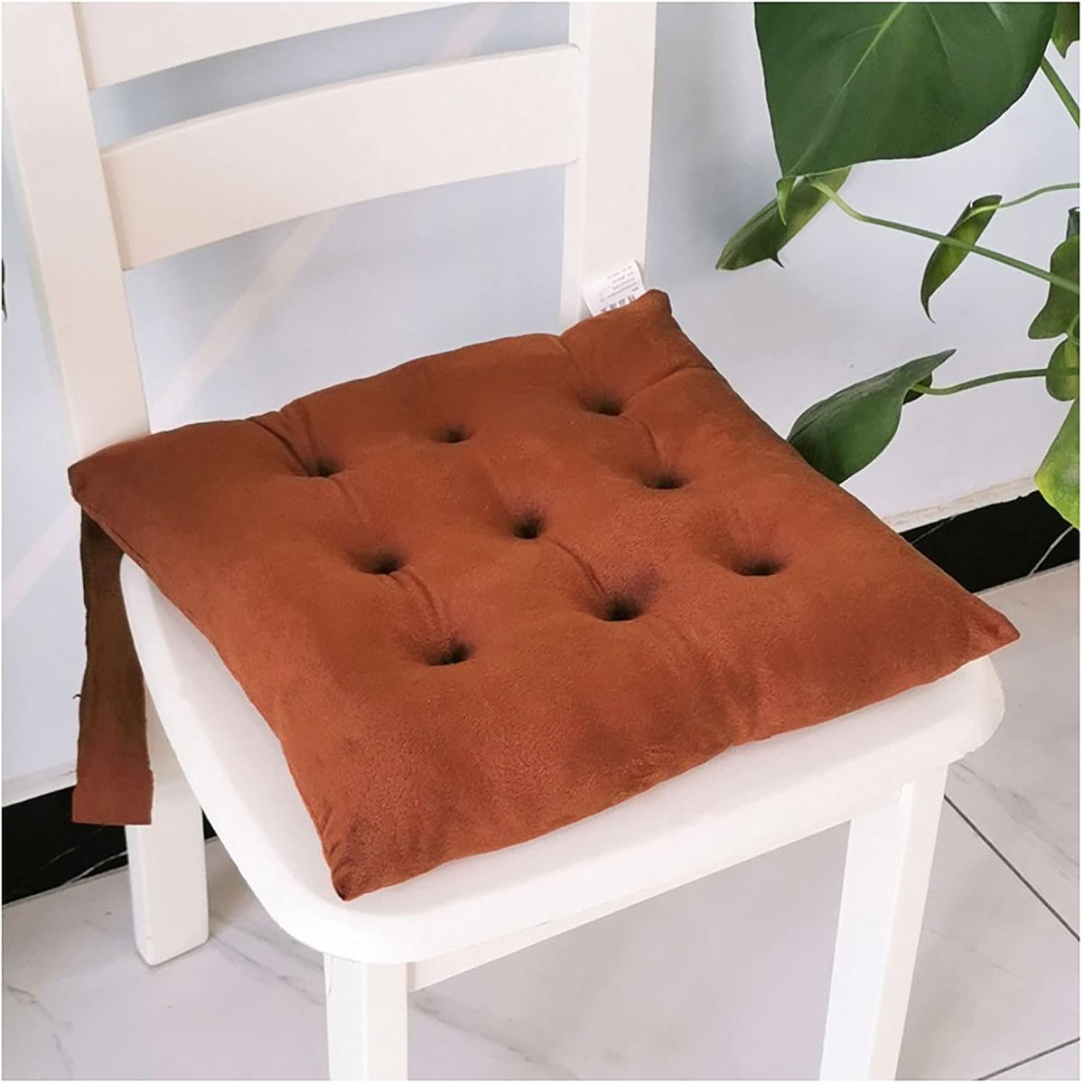 Stoel Seat Pad - Keuken Eetkamerstoel Kussens - Vierkante Katoenen Stoel Pads met riemen voor Thuis, Kantoor, Auto, Tuin, Multicolor-Bruin 40x40x5cm (15.7x15.7x2in)
