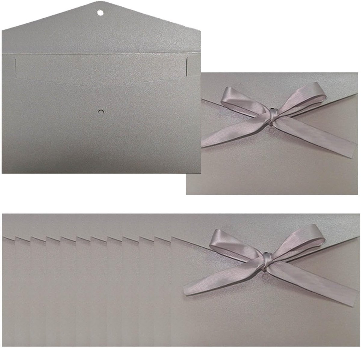 12 stuks grijze kerstenveloppen met linten, kaart, 17,3 x 12,2 cm, wenskaarten, enveloppen voor feesten en feesten, verjaardagen, bruiloften, babyshower-uitnodigingen