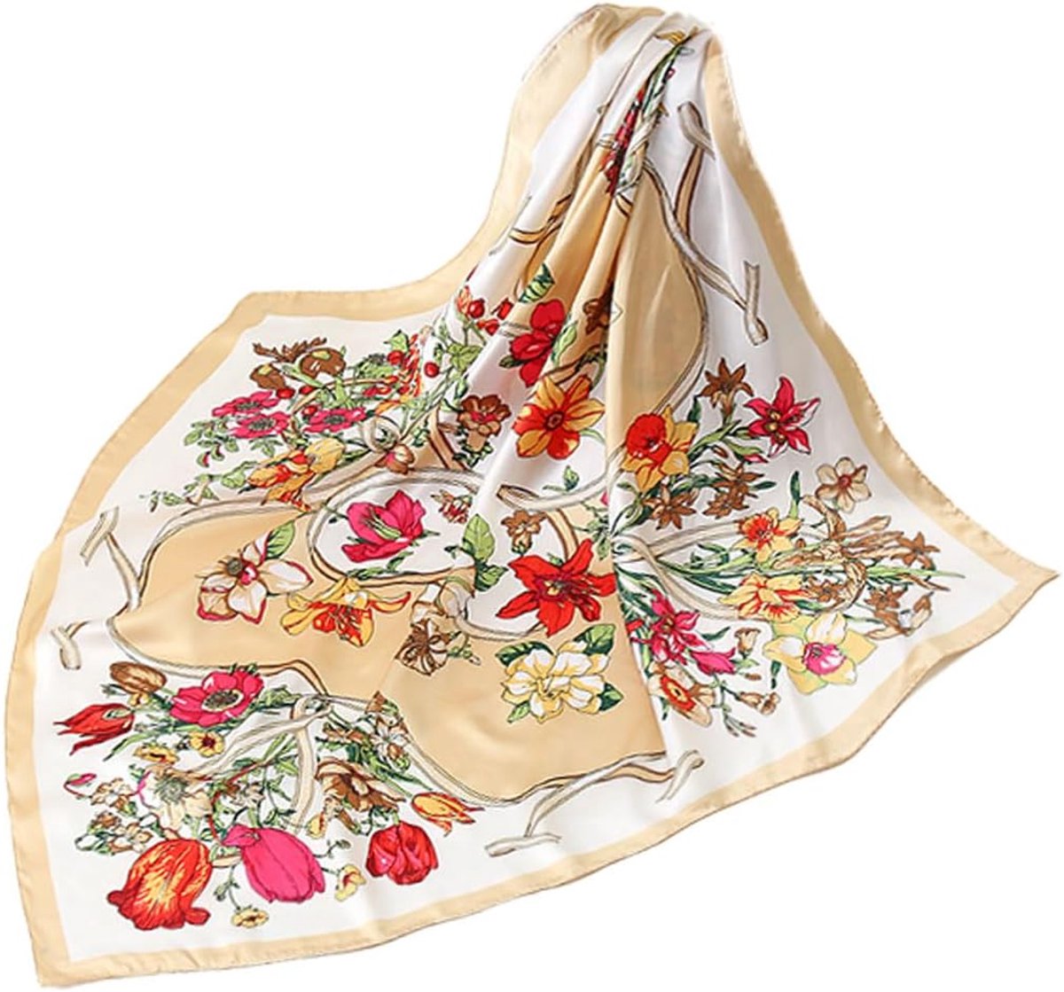 Sjaal voor dames, elegante 90 x 90 cm zijden doek voor het haar, halsdoek voor dames, elegante satijnen doek, halsdoek, bandana, hoofddoek,