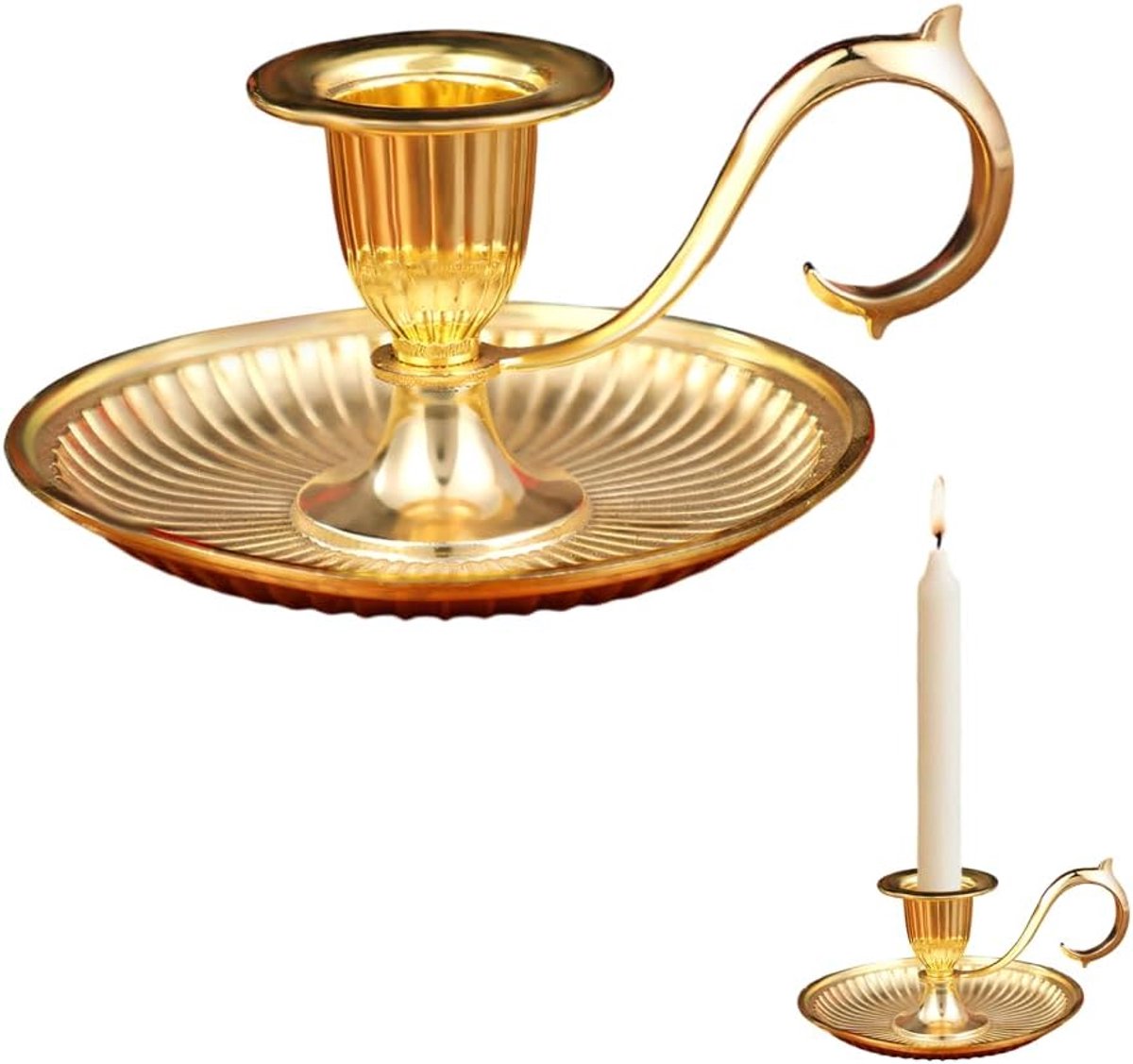 Kandelaar met handvat, veelzijdige antieke metalen kandelaar met stabiele voet, voor tafeldecoratie, bruiloften en woonkamer, 1 stuk