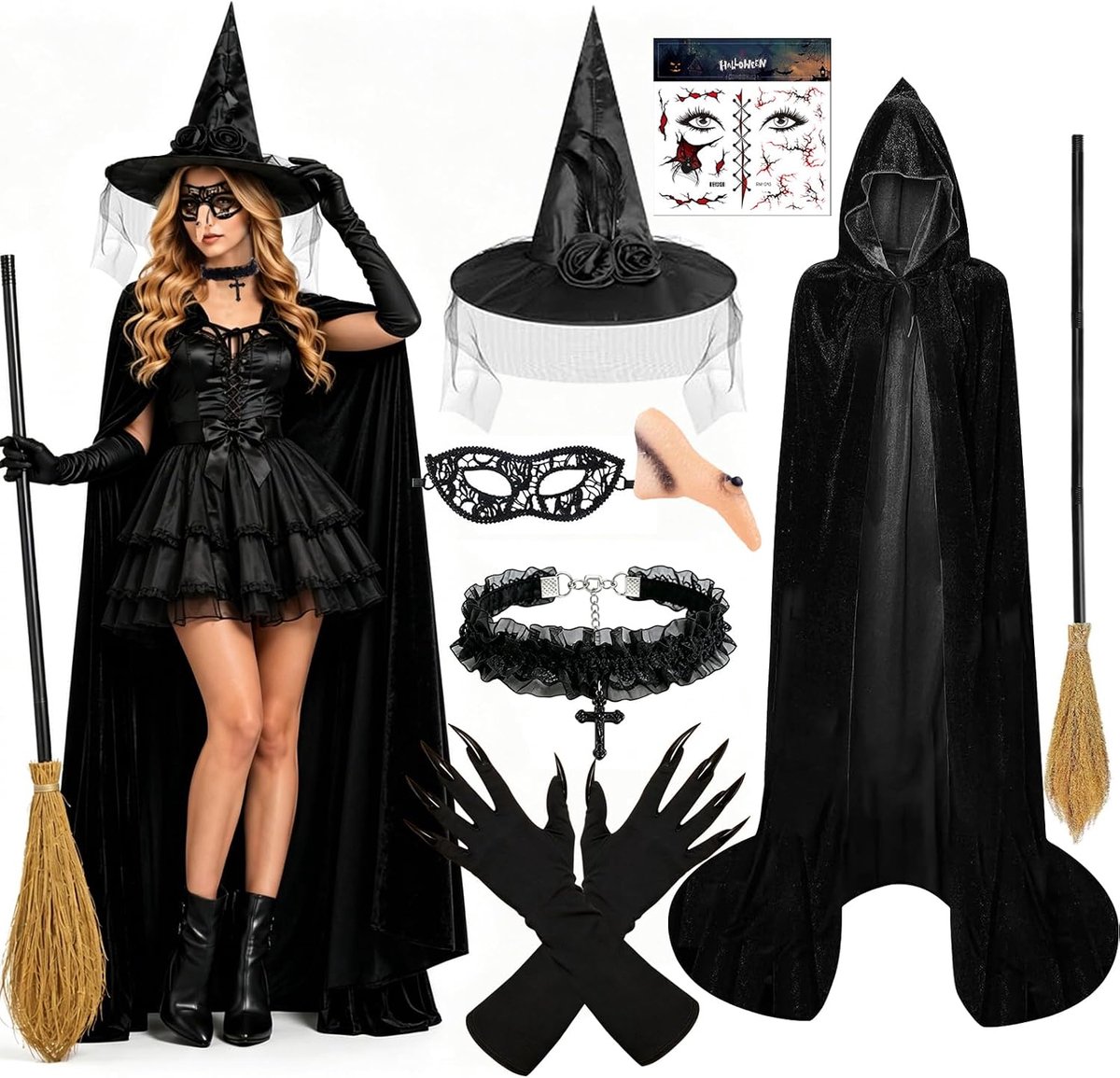 Heksenkostuum voor dames, Halloween-kostuum, heksenkostuum