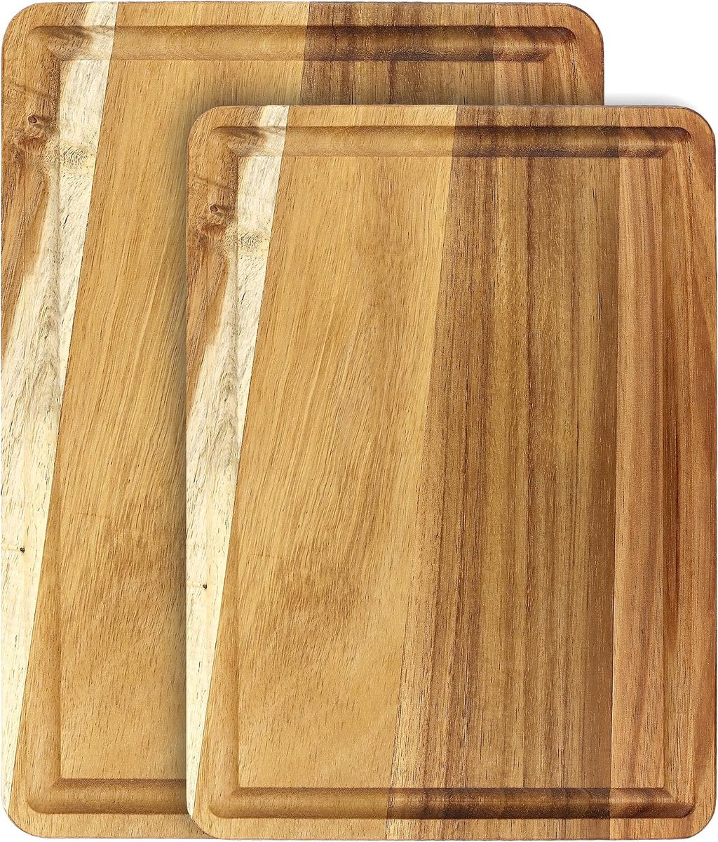 Acaciahout, set van 2, grote houten snijplank 40 x 30 x 2 cm en 30 x 20 x 1,5 cm, keukenplank van hout met sapgroef voor de keuken en elke hobbykok