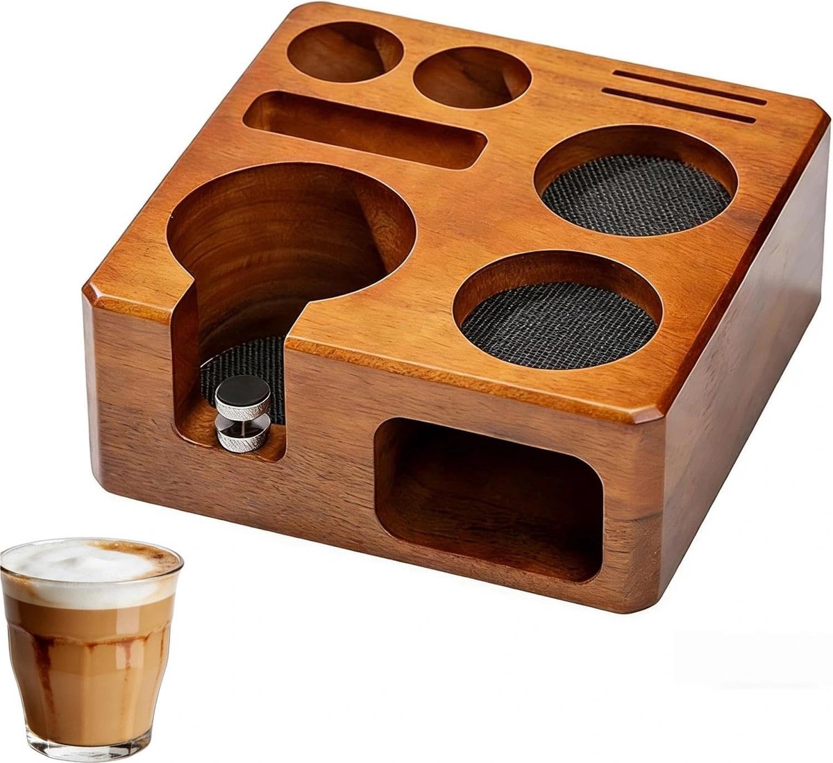Tamperstation 58 mm van walnoothout, manipulatiestation 58 mm, zeefdrager accessoires, zeefhouder houder, barista organizer, voor barista koffiemachines tamperstation