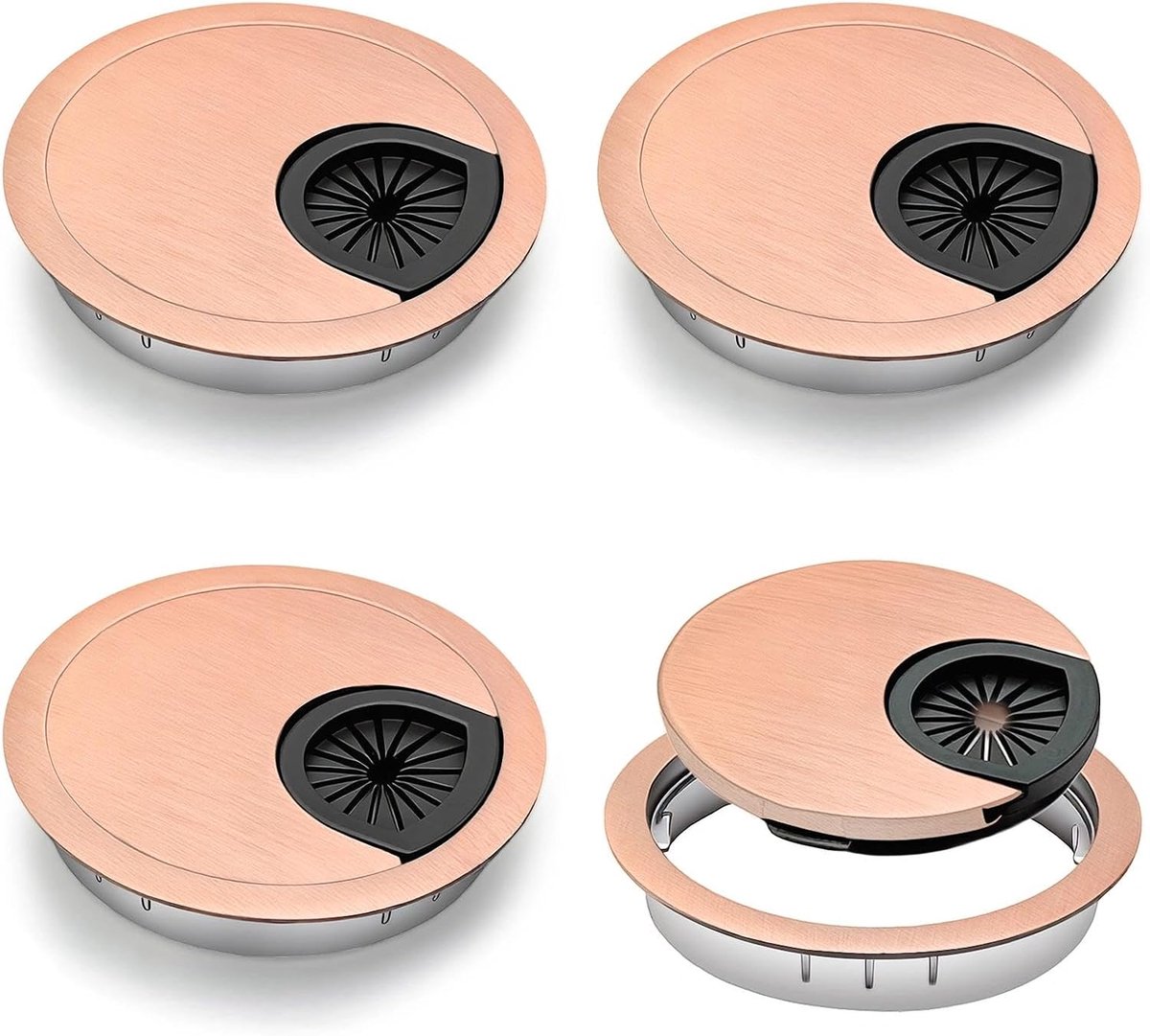 4 stuks kabelgatafdekking, zinklegering, bureaukabeldoorvoer, Ø 60 mm kabeldoorvoer rond, koperkleurige kabeldoorvoer, voor bureau en werkbank