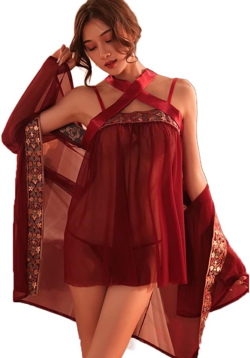 Chinese Geisha Cosplay Vrouwen Chinese Stijl Cheongsam Lingerie Japans Anime Kostuum (Rood3)