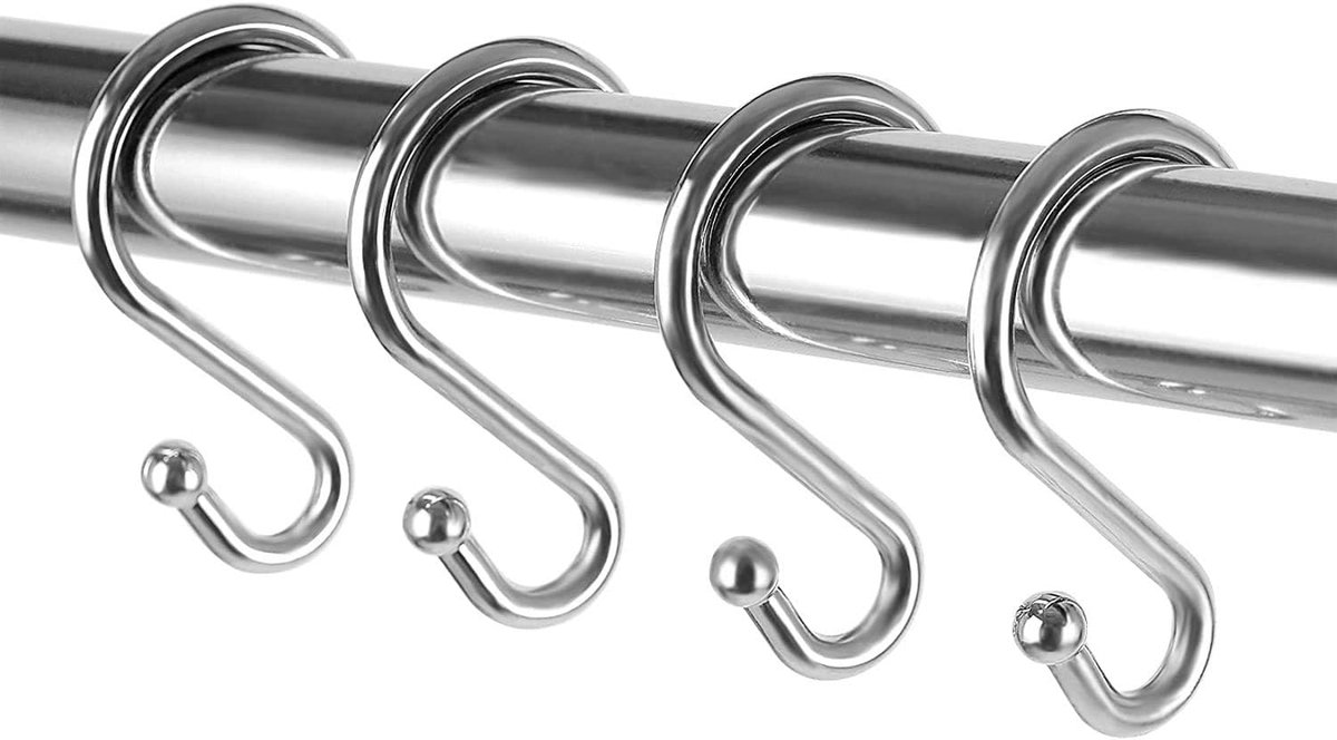 Ringen, roestbestendig, S-vorm, haken voor douchegordijnen, keukengerei, kleding, handdoeken etc. (chroom)
