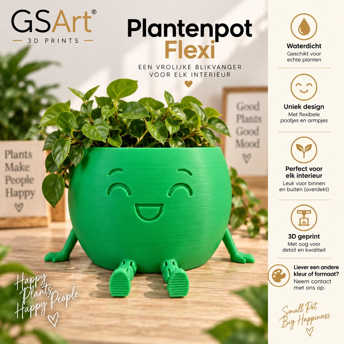 GSArt Plantenpot Flexi – Waterdichte 3D Geprinte Bloempot met Flexibele Benen - Bamboegroen