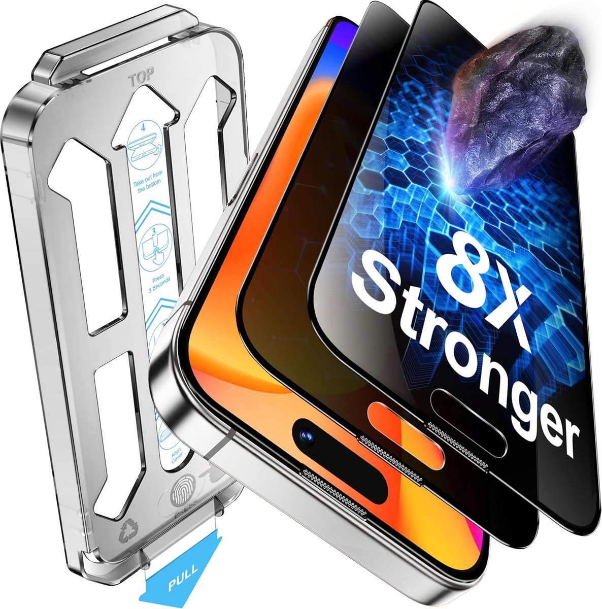 Inkijkbescherming voor iPhone 15 Pro Max (6,7 inch), gehard glas, secundaire versterking, snelle installatie, zonder luchtbellen, automatische uitlijning, 2 stuks