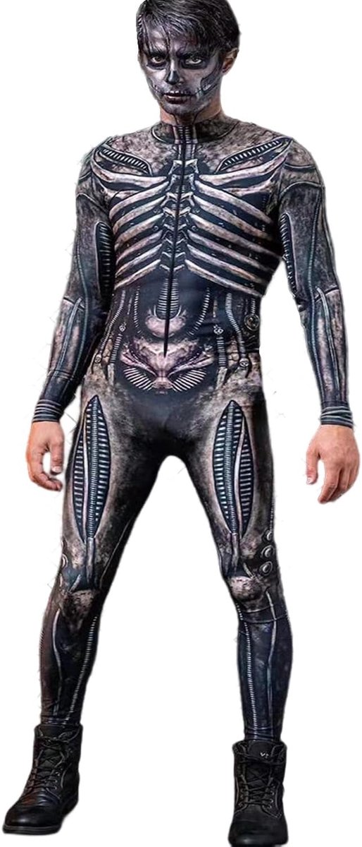 Girl Skeletkostuum voor dames en heren, Halloween-kostuums cosplay jumpsuit bodysuit (Black2, M