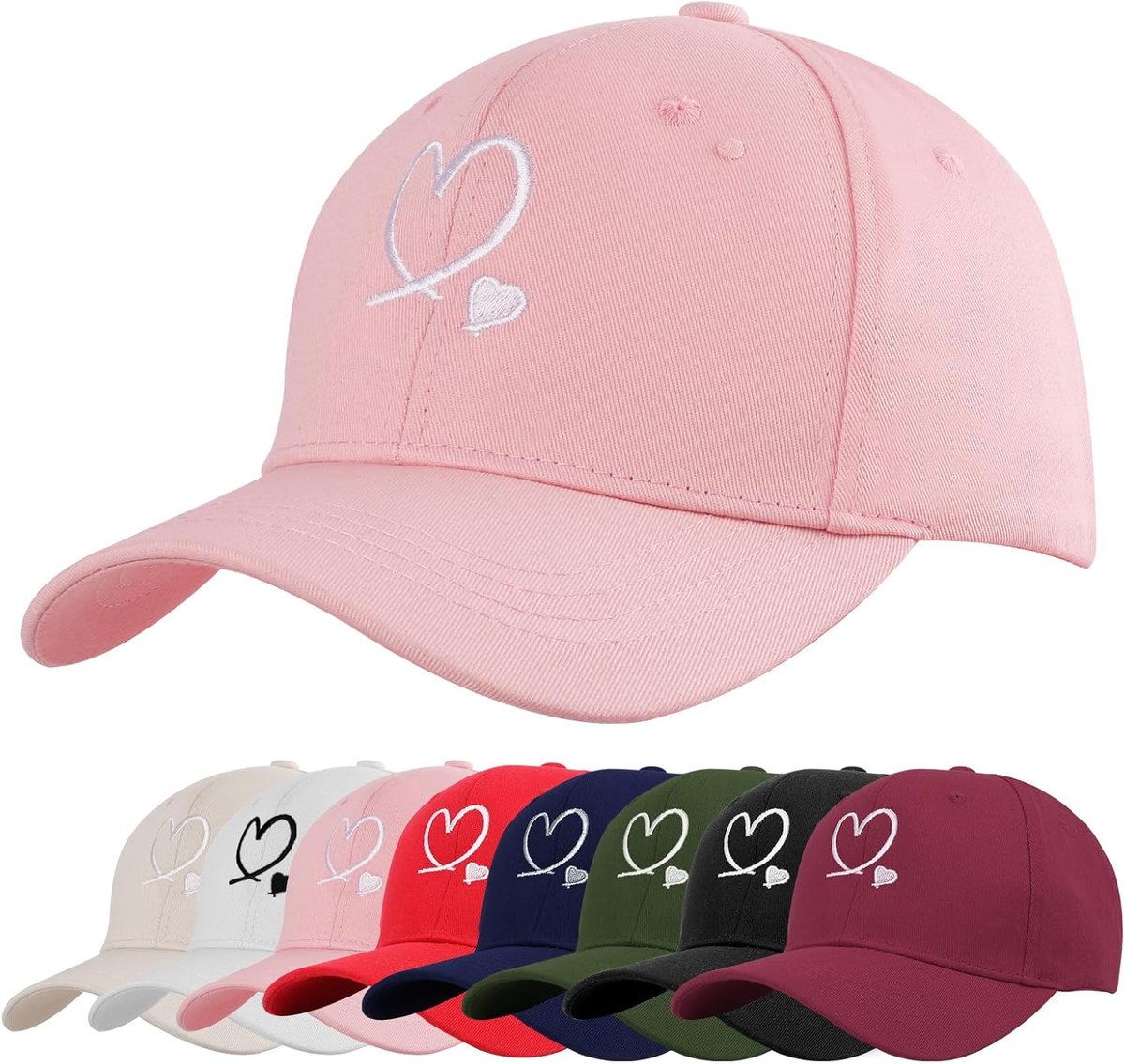 Unisex Hart Geborduurde Baseball Cap - Verstelbare Katoen Ademend UV Bescherming Zomer Zonnehoed voor Casual Outdoor Reizen Sport Wear Sport Cap