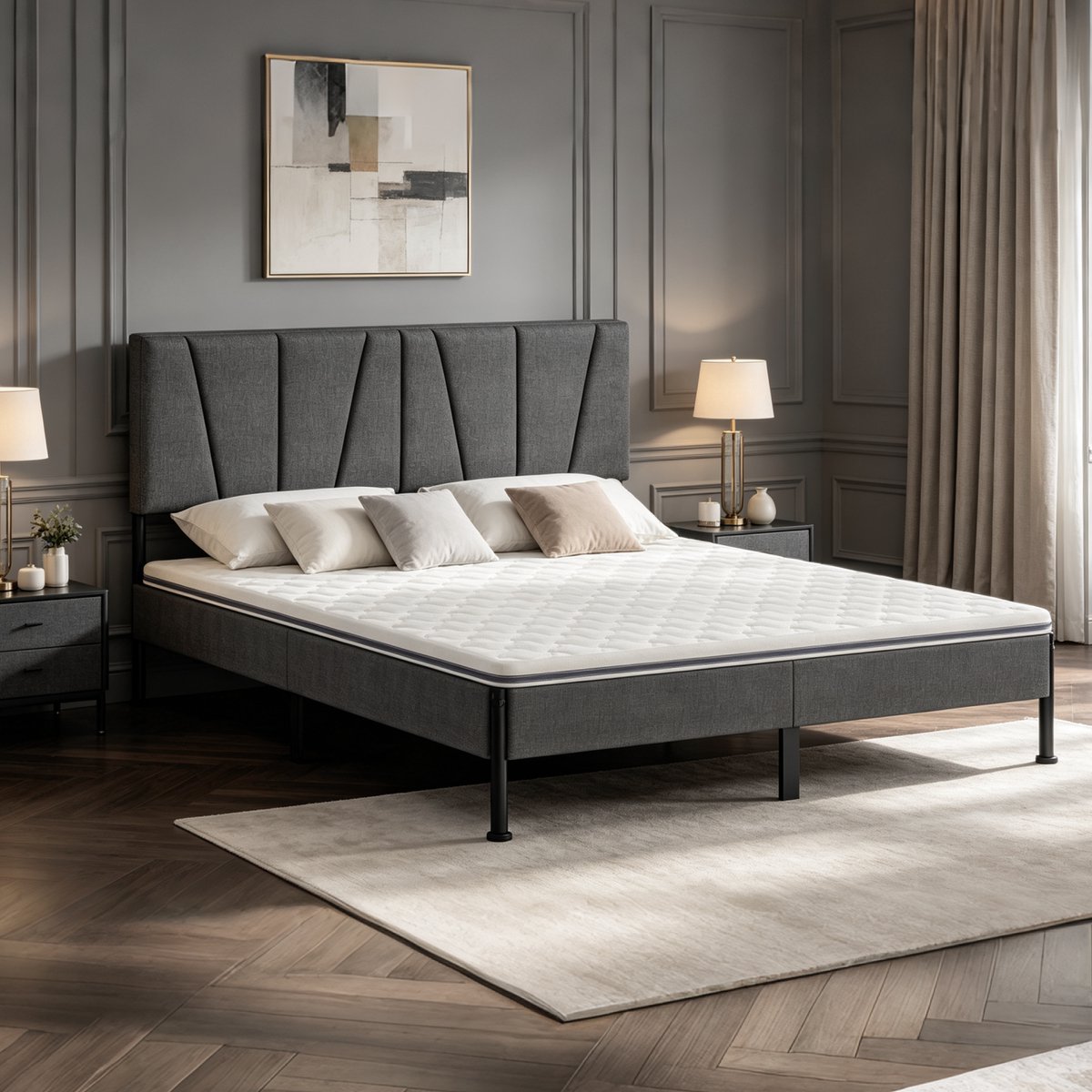 Witte gel-matrastopper, 140,6 x 200,6 x 7,1 cm, ademende koudschuimvulling, hardheid H3/H4, antislipmatras met 3D-mesh en gel, geschikt voor boxsprings en slaapbanken