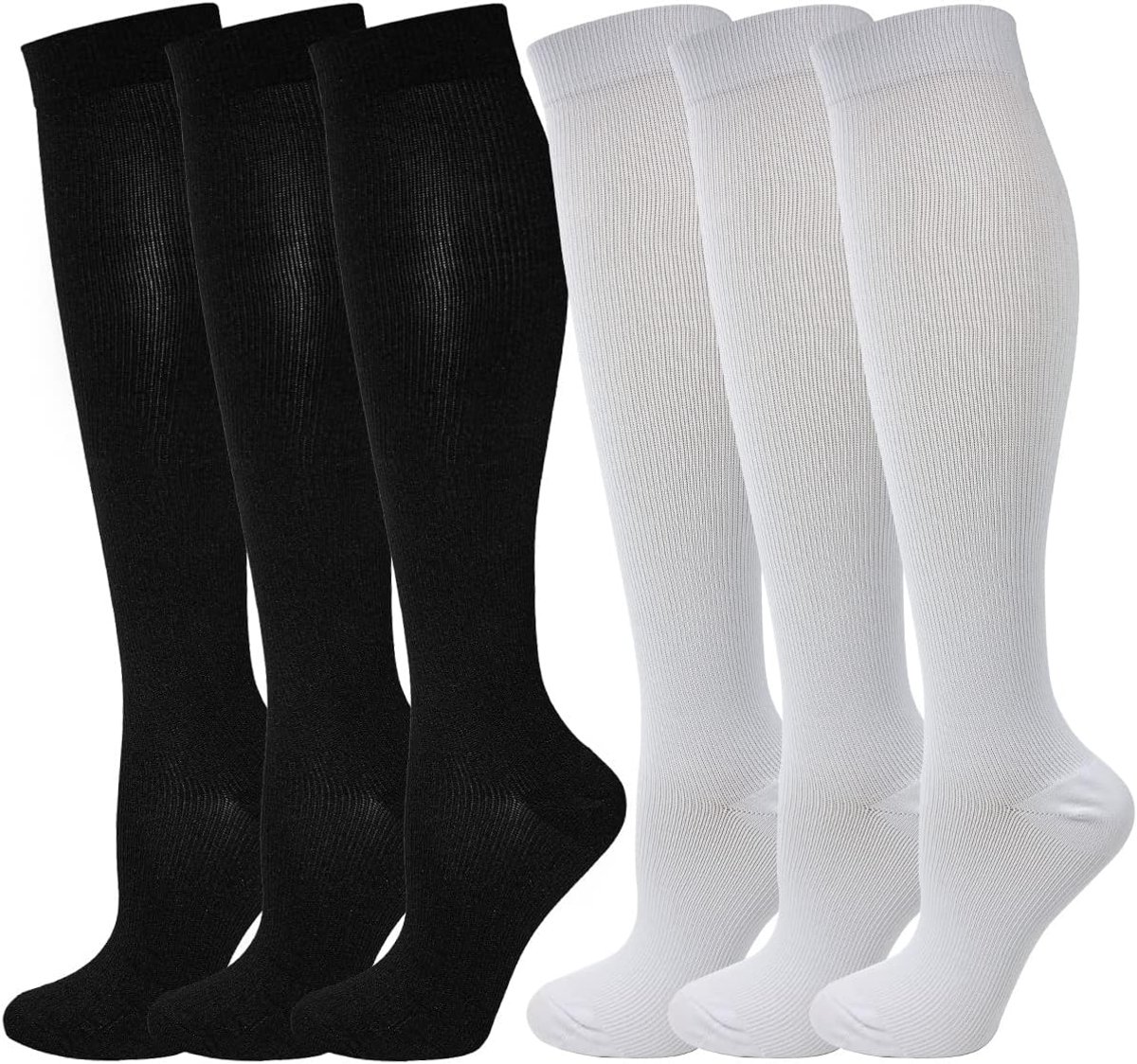 6 paar compressiekousen, kniekousen, steunkousen, loopsokken voor dames en heren, sport, hardlopen, vlucht, reizen, zwangerschap, medische compressiesokken