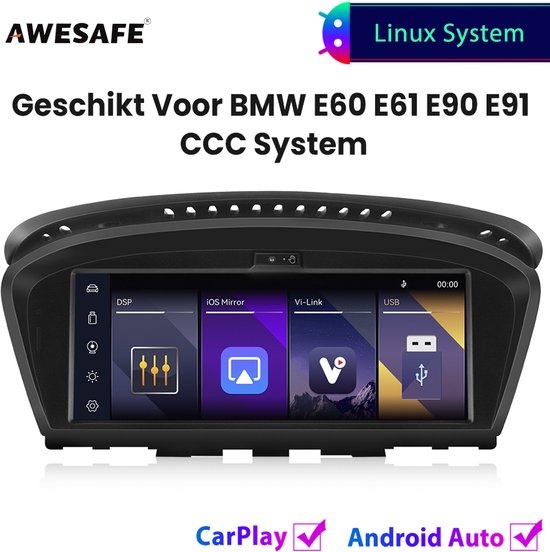 Awesafe 8.8'' Carplay Autoradio - Geschikt voor BMW E60 E61 E63 E64 E90 E91 E92 CCC Systeem 2004 t/m 2008 - GPS Navigatie - Draadloze Carplay Android Auto - Touchscreen - Bluetooth Radio - 2004 2005 2006 2007 2008