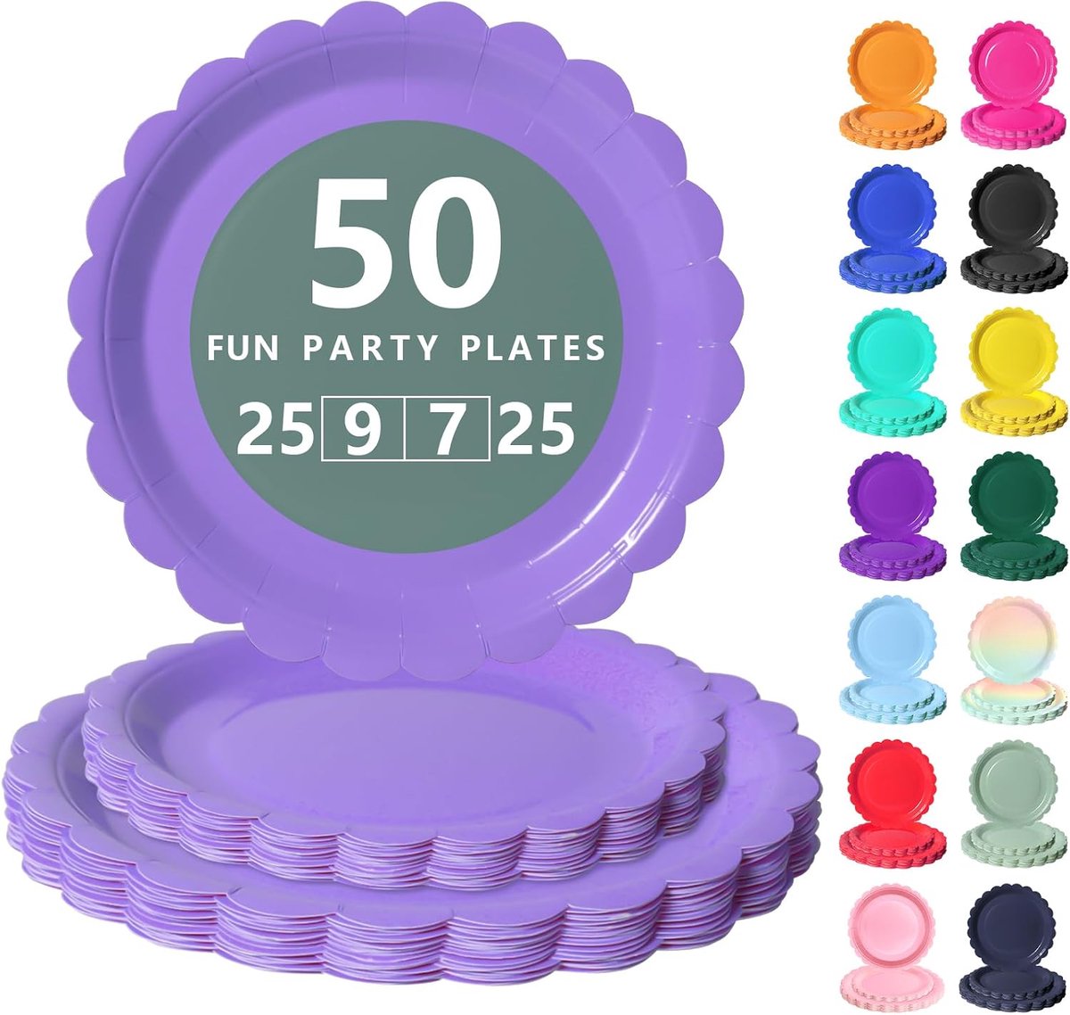 Lichtpaars Papieren Borden Set - 50 Delig Feestservies - 25 Dienborden 23cm + 25 Dessertborden 18cm - Voor Verjaardagen, Feesten & Gezelligheid