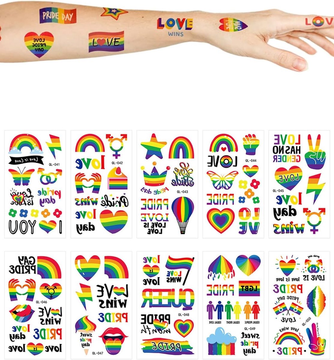 Tijdelijke tatoeages LGBTQ Rainbow Pride, 10 vellen – perfect voor festivals, parades en pride-maand-feesten