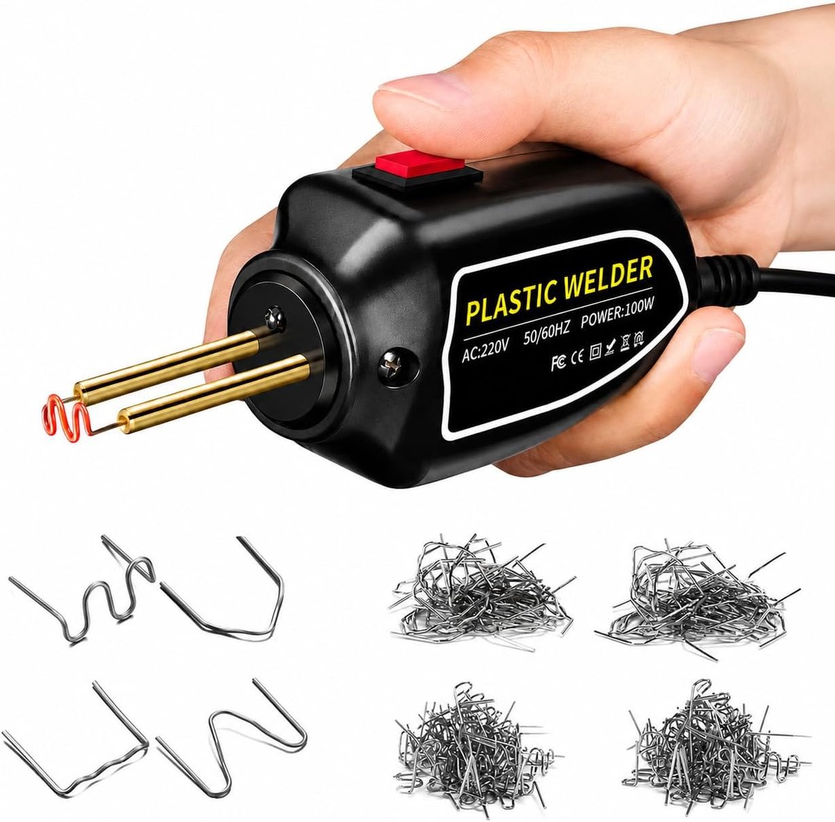 100 W kunststof lasapparaat voor plastic: kunststof reparatieset plastic welder kit met 200 stuks laspijkers voor het lassen van auto-onderdelen bumper speelgoed alledaagse plastic artikelen