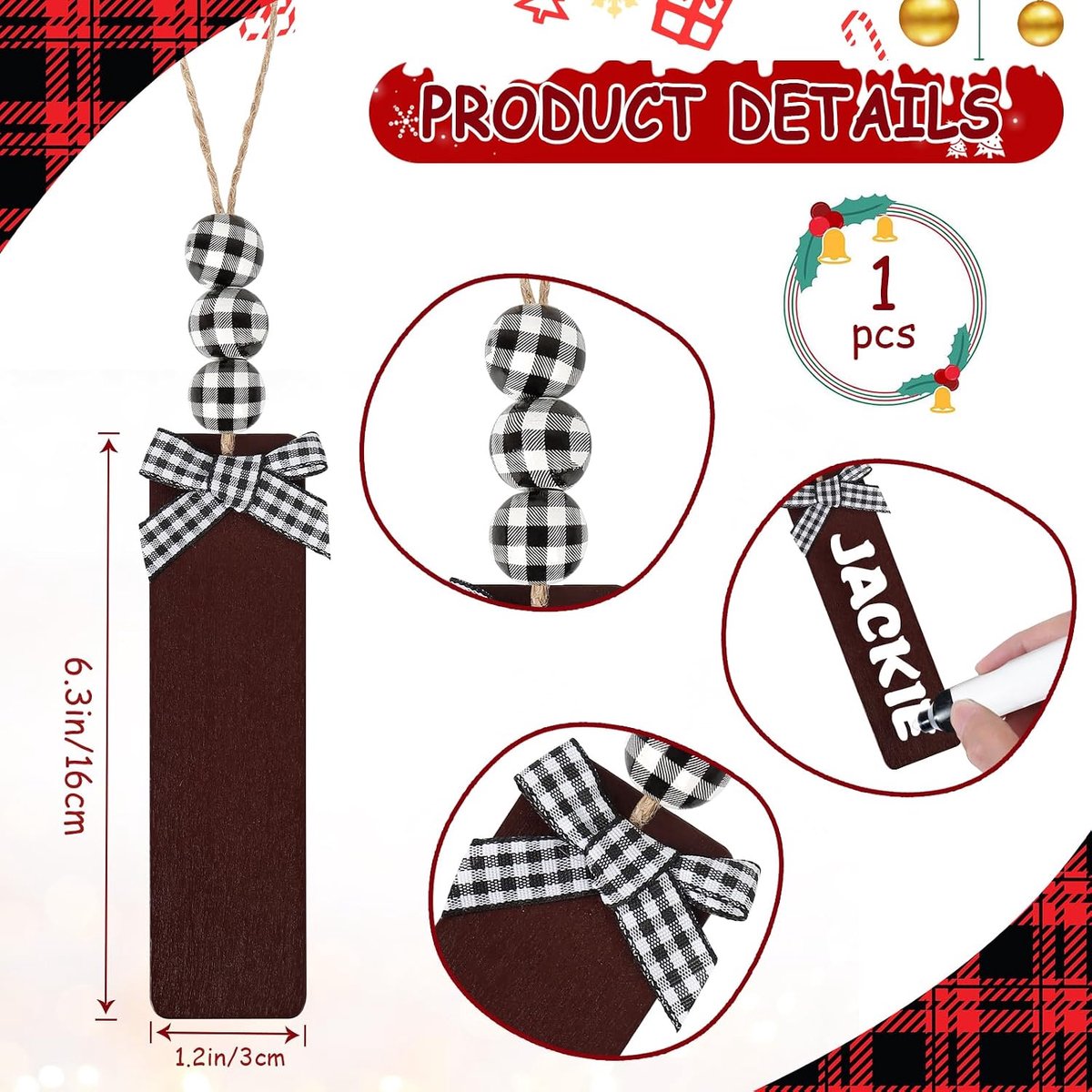 Kousen, 18" Grote Gepersonaliseerde Jute Kerst Kousen met Naamlabels 3D Rendier Rood Zwart Buffalo Plaid Pluche Nepbont Manchet voor Trappen Open Haard Ophangen Kerstfeest Huisdecoratie