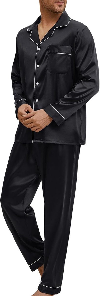 Pyjama voor heren, top met lange mouwen en pyjamabroek, nachtkleding, loungewear, pyjamaset, superzachte nachtkleding, geruit ontwerp met zakken, M-XXL