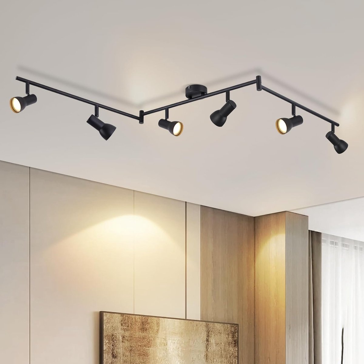 6-Zwarte plafondlamp modern design, 350° draaibaar GU10 spots voor