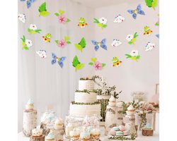 Vomika 2 stuks bloemenvlinderbanner, bloemenvlinders feestdecoraties, herbruikbare papieren feeënkrans voor verjaardagen, babyshowers, bruiloftsachtergronden, theekransjes, woonaccessoires