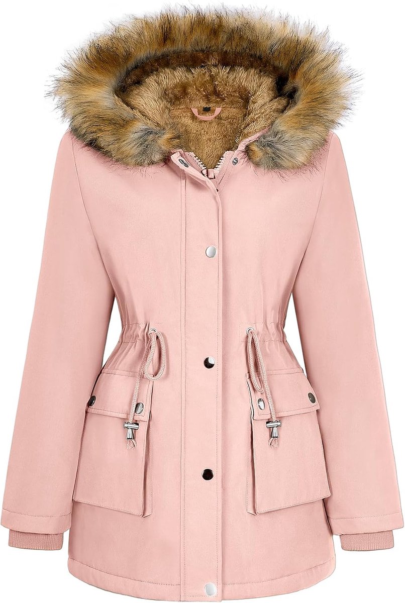 Dameswinterjas, parka, fleece gevoerd, warme winterjas met capuchon, outdoorjas