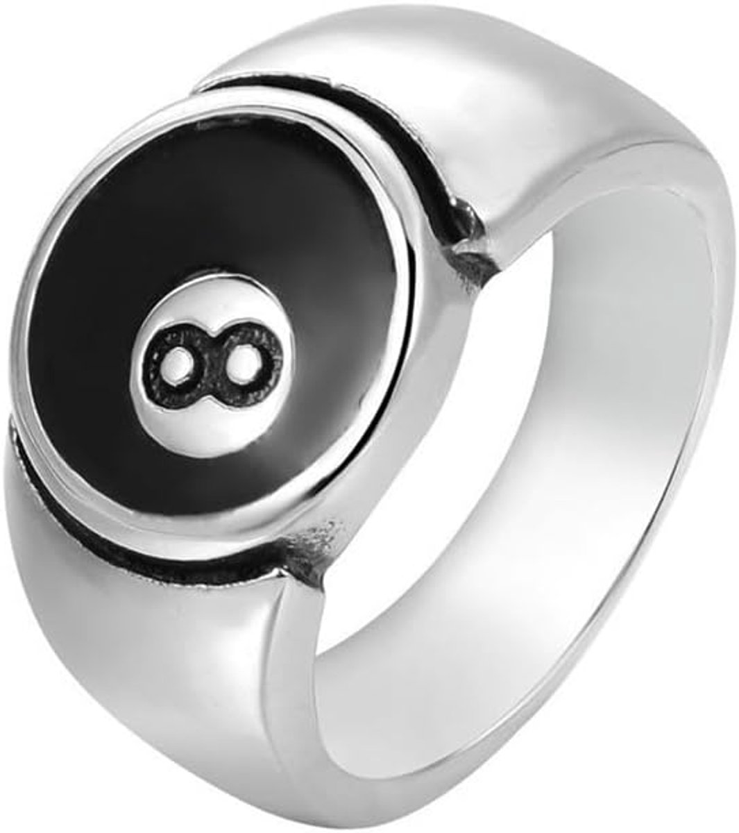 RVS Hip Hop Cool Rock Biljart Nummer 8 Ball Signet Lucky Gothic Biker Ring
