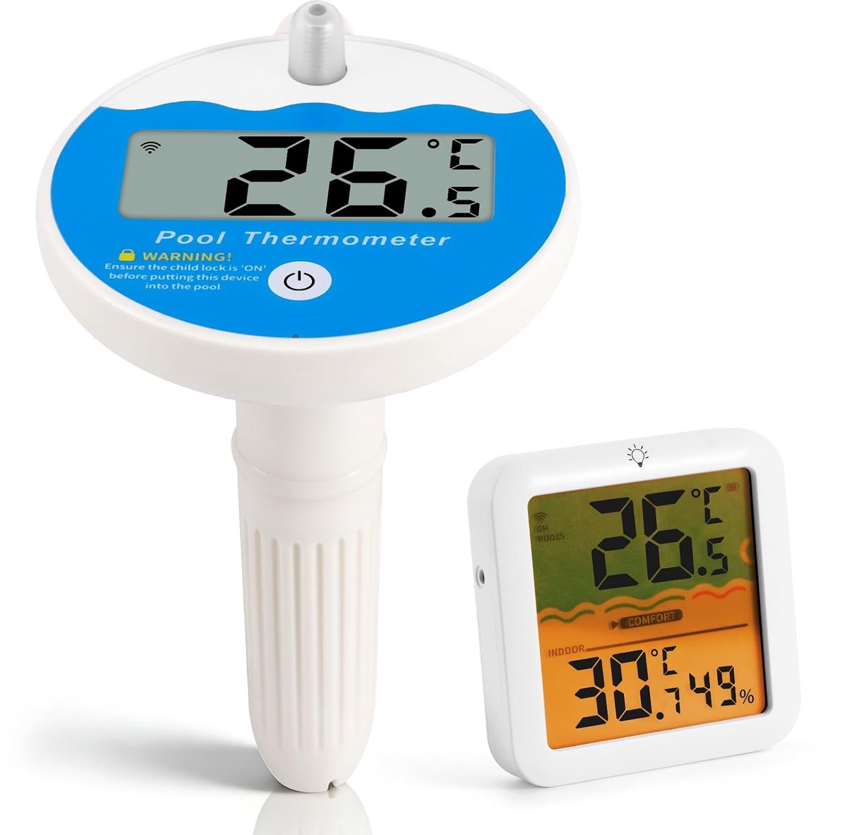 Draadloos, IP68, waterdicht, kinderbeveiligingsfunctie voor zwembad, whirlpool, badkuip, vijver, waterthermometer, batterij niet inbegrepen