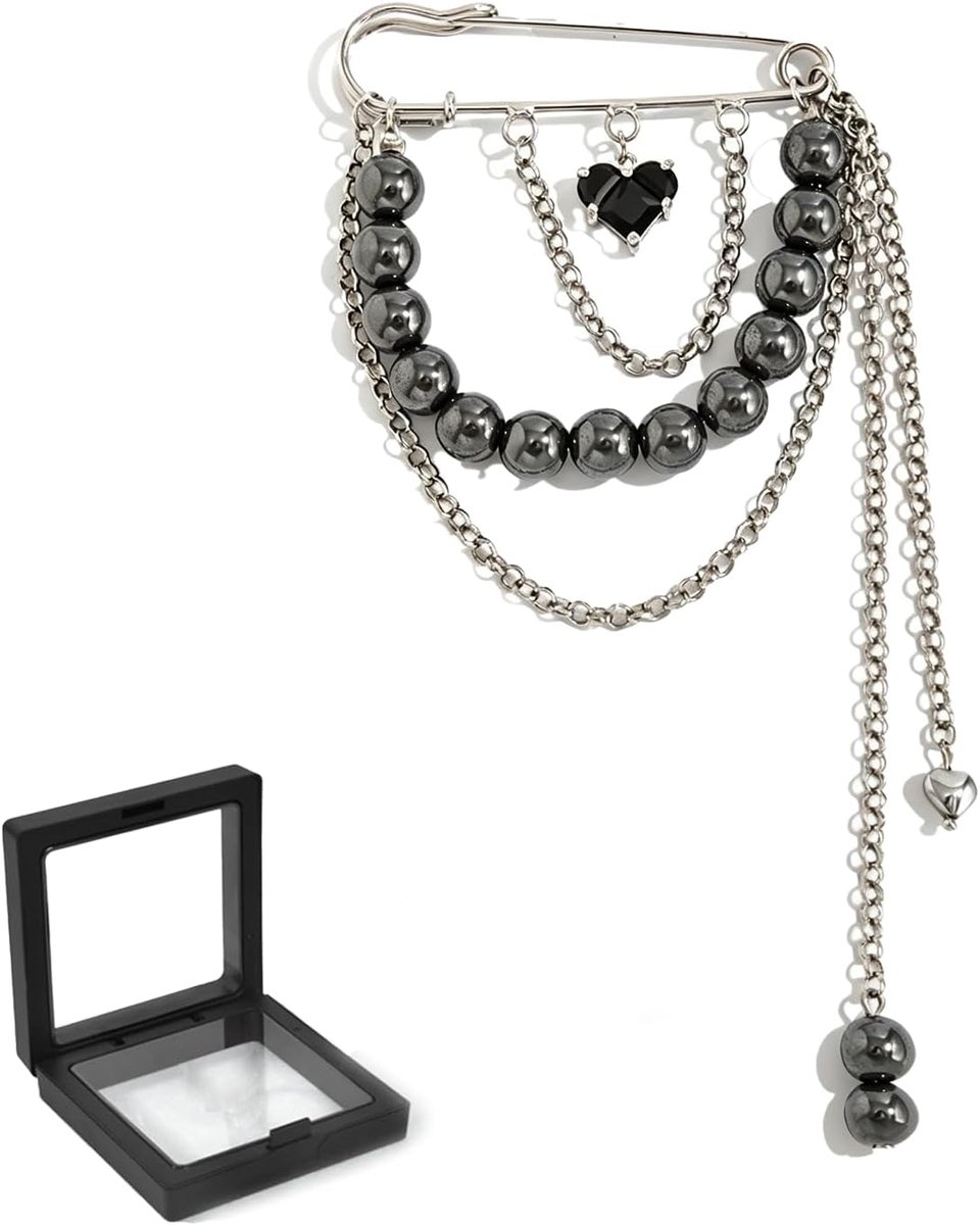 Broche Dames Metalen Ketting Parel Kwastje Broche Zilveren Kettingen Witte Parels Hanger Broches Dames Y2K Punk Esthetische Broche Pins Meerlaags Kwastje Ketting Decoratieve Broches