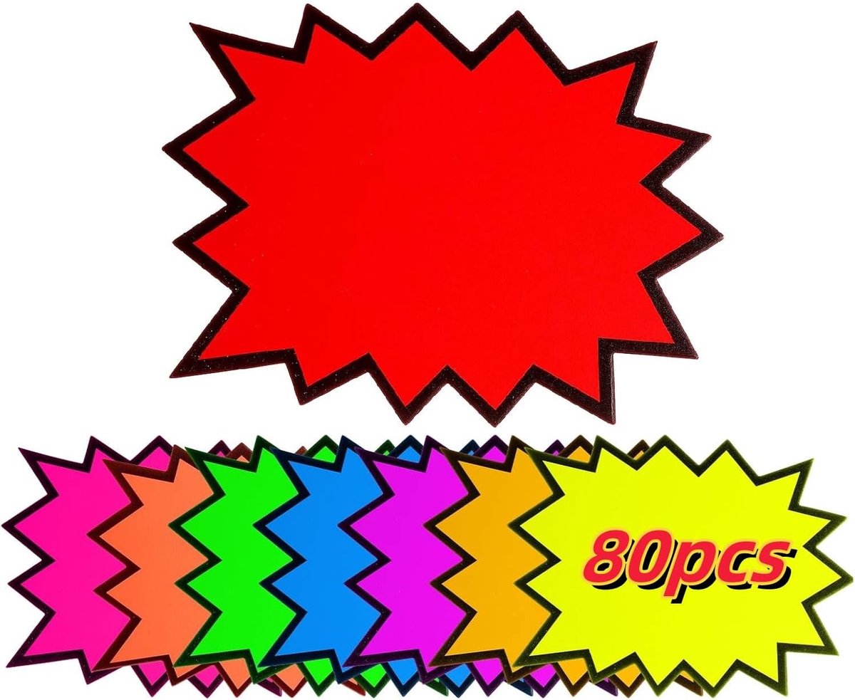 80 stuks 18 x 14 cm fluorescerend prijskaartje 8 verschillende kleuren prijskaartjes stervorm promotionele etiketten papieren detailhandel label