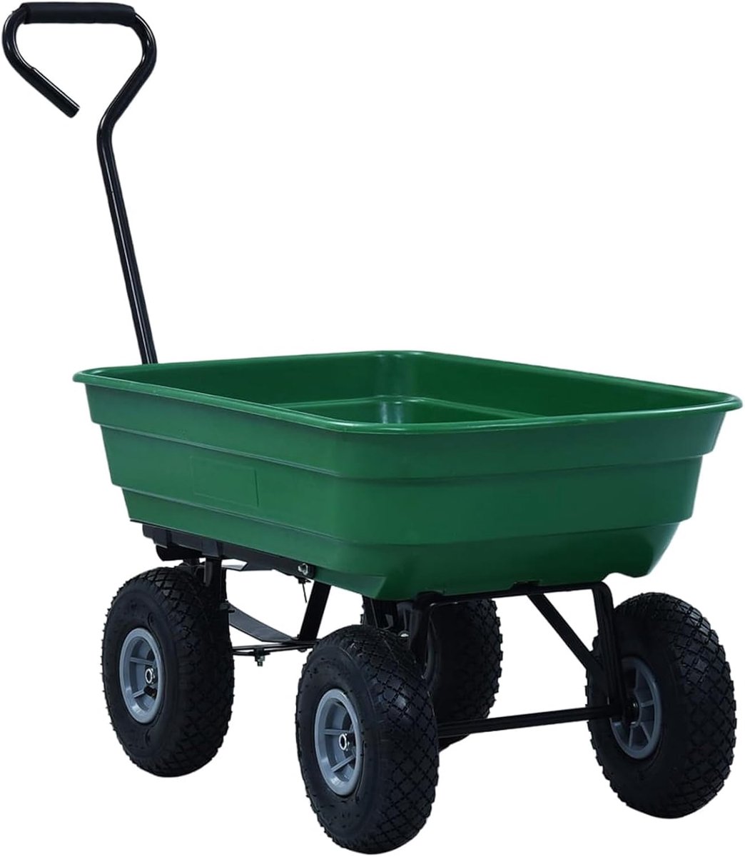 Kantelwagen, 300 kg draagkracht 75 liter, groen, polyester met stalen frame, voor tuinieren 145507