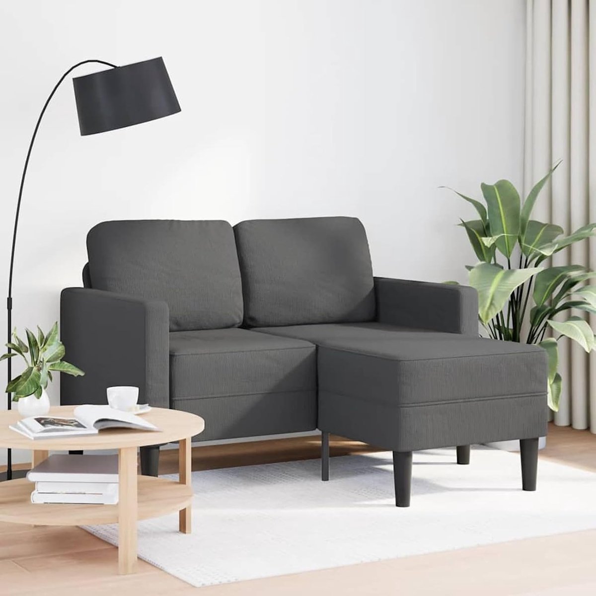 2-zitsbank met chaise longue, L-vormig, donkergrijs, 125 cm, linnen, gestoffeerde bank, zitgroep, bank voor woonkamer, appartement, kantoor, logeerkamer, 4107077