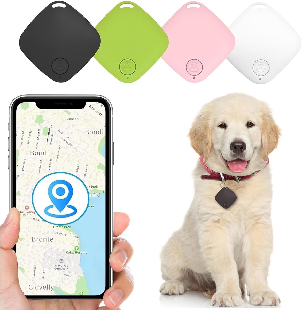 4 stuks sleutelzoekers, slimme Bluetooth Tracker Item Locator met Anti-Lost Alarm Herinnering, Bluetooth Phone Tracker Tag Compatibel met Android en iOS, Geschikt voor Kinderen Huisdieren