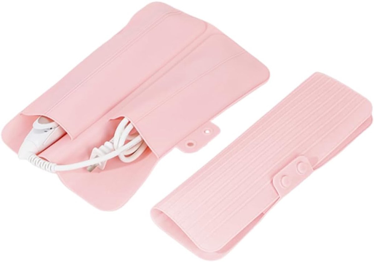 Tas en mat voor stijltang en krultang, opvouwbare onderlegger en opbergtas voor op reis en thuis, roze