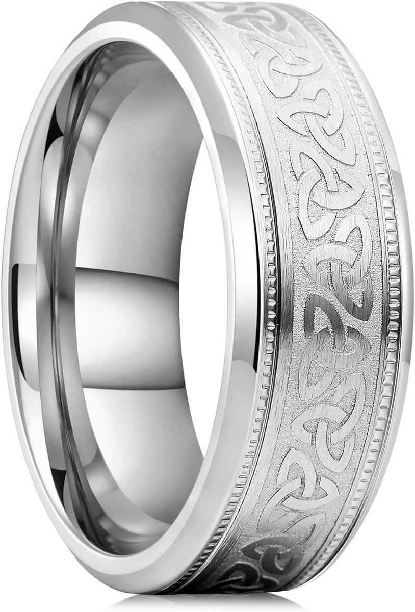 Ringen met Keltische knoop, 8 mm duimringen voor mannen, afgeschuinde randen, comfort-fit