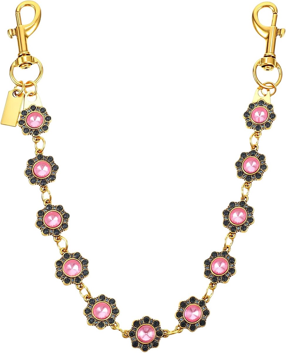 Bedelketting, portemonnee bedels voor handtassen met strass bloemen dubbele gesp portemonnee kettingen tassen accessoires voor vrouwen