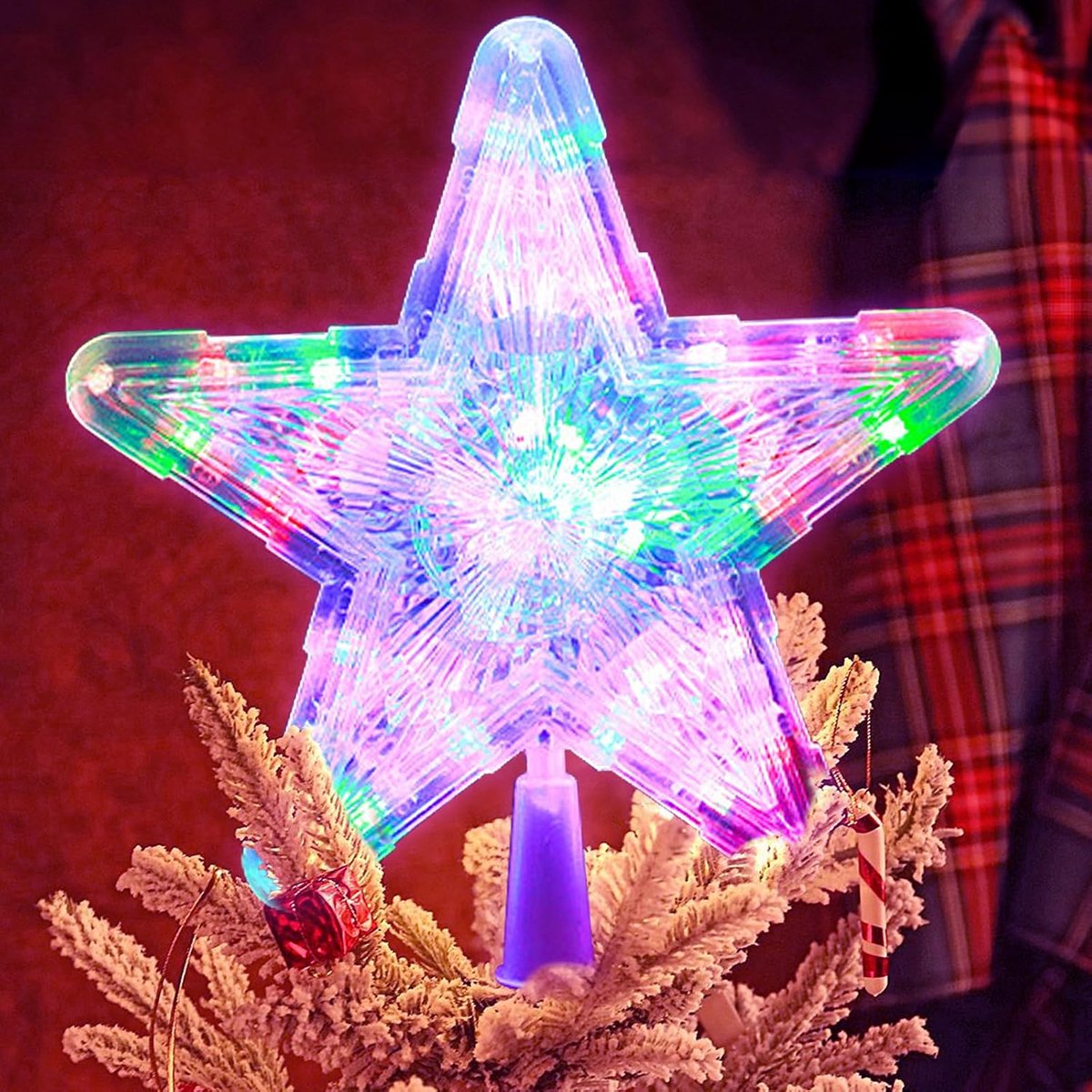 Topper licht, 9 inch kerstster lichten 30 LEDs Star Tree Topper Batterij Aangedreven 2 Modes Kerst LED Licht Up Boomtopper voor Kerstboom Binnen Buiten Decoratie