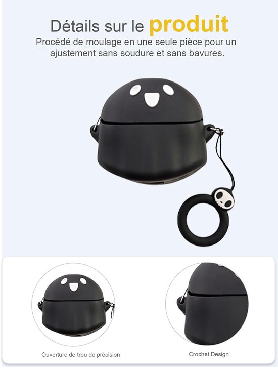 Hoofdtelefoon, hoes voor Google Pixel Buds Pro, zachte siliconen beschermhoes, huidvriendelijk, spookvormig etui met koord, volledige bescherming, zwart — afbeelding 2