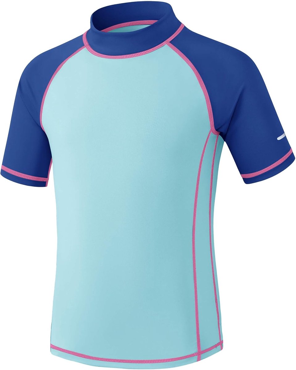 UV-shirt voor kinderen, korte mouwen, zwemshirt UPF 50+, zonnebescherming, zwemshirt, Rashguard met reflecterende strepen, sneldrogend, chloorbestendig, 3-14 jaar
