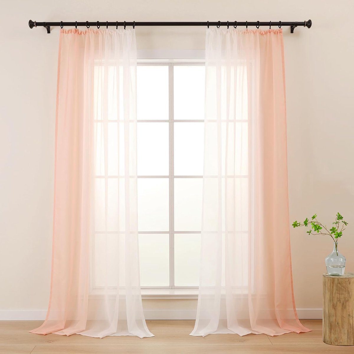 Gordijnen met kleurverloop met plooiband, gordijn, roze wit, voor woonkamer, kinderen, meisjes, slaapkamer, raam, transparant, set van 2, voile, gordijnen, 140 x 145 cm, kort, (LZE2220T-PI145)