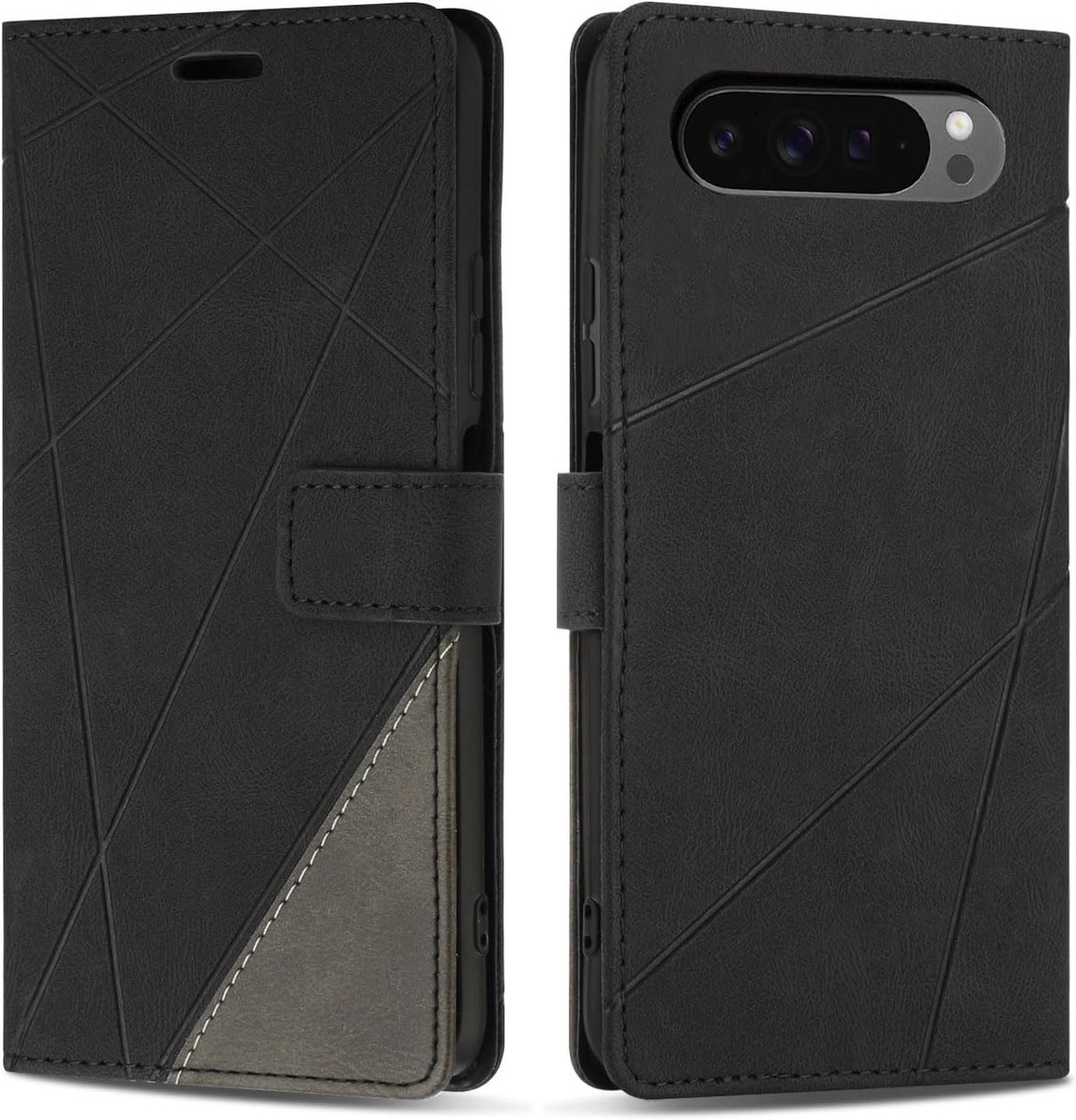 Hoesje voor Google Pixel 9 Pro XL, Premium Lederen Portemonnee Beschermhoes Telefoonhoesjes met Kaartenvakken Beschermhoesje voor Google Pixel 9 Pro XL, Zwart