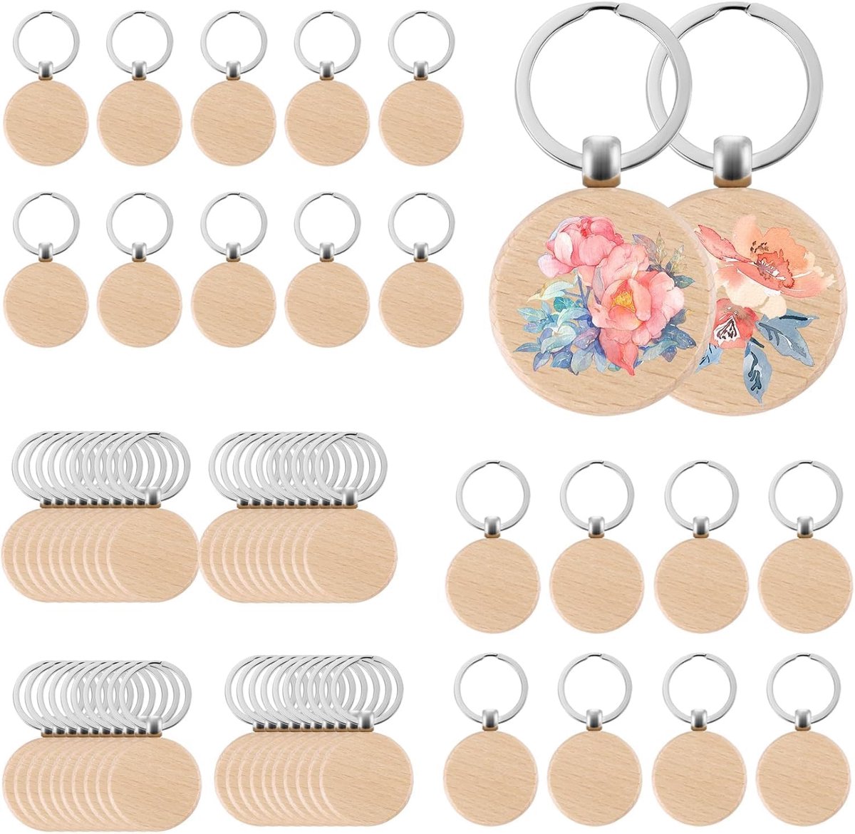 60 stuks en sleutelhouders, rond, maagd, sleutelhanger, van, te knutselen