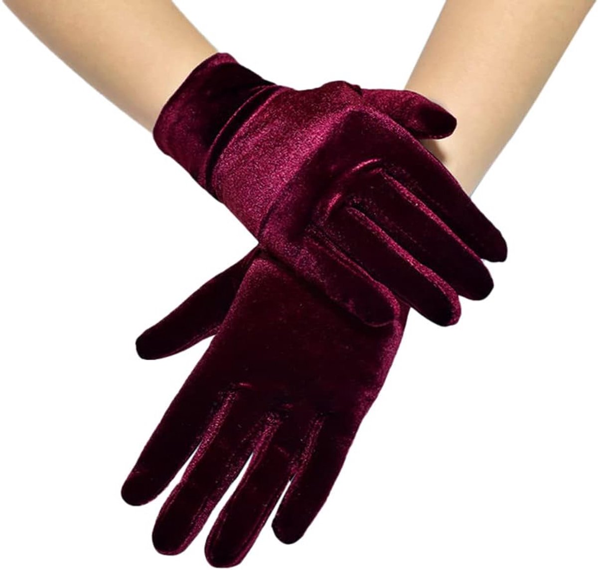 Handschoenen, voor feestjes, Audrey Hepburn in jaren 20-stijl, elastisch, voor volwassenen, polslang, korte fluwelen handschoenen, feestkostuum, handschoenen, rood