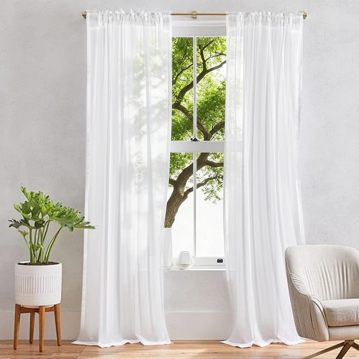 Gordijnen voor woonkamer, modern, transparant, wit, 2 stuks, gordijnen voor slaapkamer en woonkamer, 100 x 270 cm